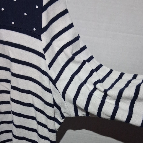 Karen Scott Navy and White Striped Top with Gold Reindeer - Picture 5 of 8